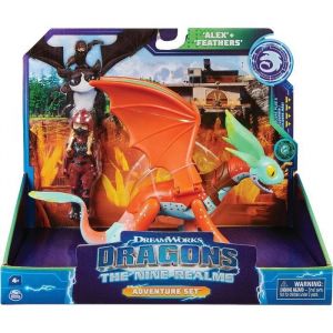 Spin Master Coffret Dragons Les neuf Royaumes Panache Orange Avec Battement Des Ailes Et Son Dresseur Alex Viking Figurine Personnage