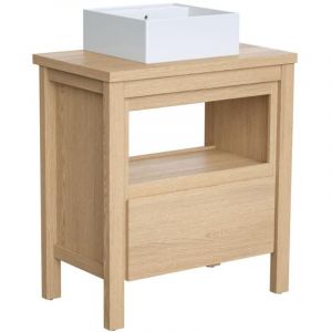 Meuble de salle de bain avec vasque à poser - Placage chêne - 80 cm - COSMOTI