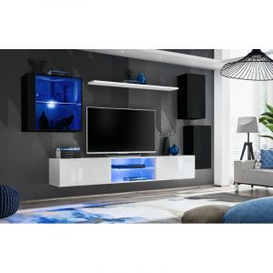 AC-Déco Ensemble Meuble TV Design "Switch XXIII" 250cm Noir & Blanc