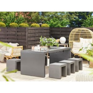 Beliani Ensemble de jardin table en U et 6 tabourets en fibre-ciment gris TARANTO