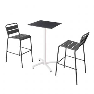 Oviala Ensemble table haute stratifié noir et 2 chaises hautes gris