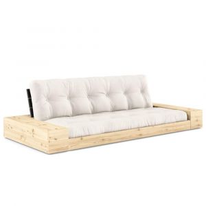 Canap&eacute; lit futon BASE naturel couchage 130cm dossiers noirs et accoudoirs coffres