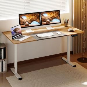 Costway Bureau Assis-Debout &Eacute;lectrique 140x70x72-116cm R&eacute;glable En Hauteur - 3 M&eacute;moires, Anti-Collision, Trou Pour C&acirc;ble, Naturel