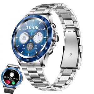 Montre Connectée Femme Homme Ronde Hybride Lunette Appel Bleutooth Micro istant Vocal avec T rmomètre Bracelet Acier Inoxydable