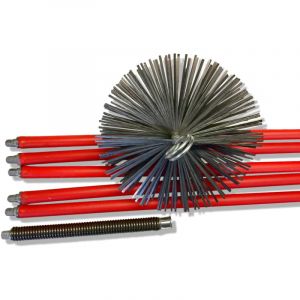 Kibros Kit de ramonage pro conduits non gainés Hérisson acier plat ø 250 mm 8,50 m 6 cannes Ressort de départ Embouts métal Cheminées poêles chaudières