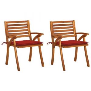 Image de VidaXL Lot de 2 chaises de jardin en bois d'acacia avec coussins couleur rouge Vida XL