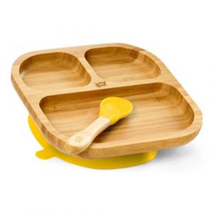 Assiette pour enfant - Klarstein - Cuill&egrave;re inclus - 250 ml - Ventouse - 18 x 18 cm - Jaune