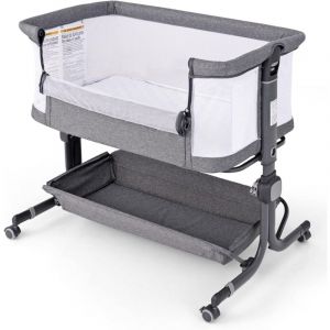 Giantex Lit Bébé Pliable avec Matelas Hauteur Réglable pour 0-6 Mois (Gris Foncé)