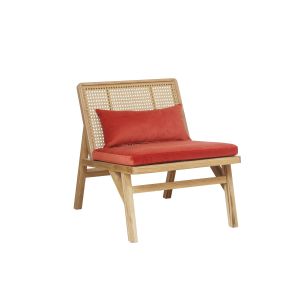 Image de LALALA - Fauteuil scandinave en ch&ecirc;ne, cannage et velours brique
