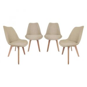 Lot de 4 chaises scandinaves rev&ecirc;tement tissu taupe. pieds bois de h&ecirc;tre - Nils