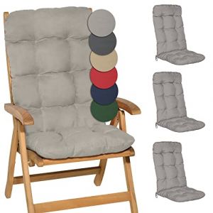 Beautissu Coussin Exterieur Jardin Flair HL – Set de 4 Coussins Chaise Jardin pour Chaise, Fauteuil ou transat de Jardin, terrasse ou Balcon - 120x50x8cm - Dossier Haut - Gris Clair