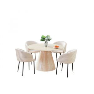 Table à Manger ROSALIA – Ronde 120 cm – Céramique & Pied Effet Travertin
