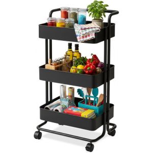 Chariot de cuisine &agrave; roulettes - 3 &eacute;tages - Chariot de cuisine - Chariot de service - Armoire - Chariot - Rangement - Armoires de douche sur pied - Rack - Noir - Luft