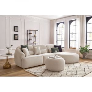 Bobochic Canapé d'angle fixe ALESIA avec pouf tissu chiné