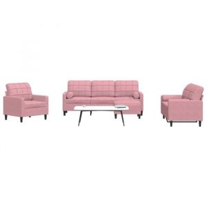 VidaXL Ensemble de canapés 4pcs et coussins et traversins rose velours, canapé, siège de canapé, canapé relax, canapé confort, fauteuil de télévision
