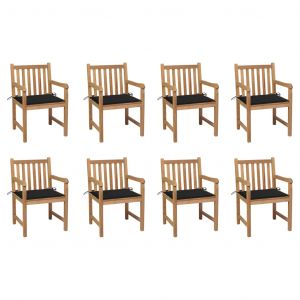 VidaXL Chaises de jardin 8 pcs avec coussins noir Bois de teck massif
