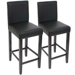 Décoshop26 2x tabourets de bar chaise de comptoir en simili cuir noir pieds en bois foncé 04_0000098