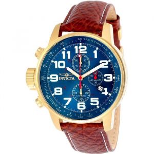 Invicta Montre - I-Force 3329 - Quartz - Homme - Boîtier Acier Inoxydable - Cadran Bleu - Bracelet Cuir Marron