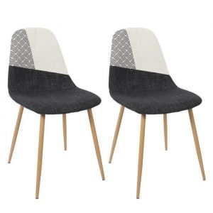 FILLA - Lot de 2 Chaises Noires Blanches et Motif Stri&eacute; - Altobuy