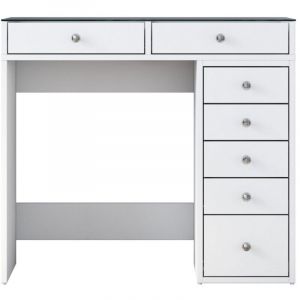 DRAWER Coiffeuse 7 tiroirs avec plateau en verre L90cm - Blanc - Tiya