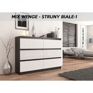 Image de Hucoco MUNICH 1W Commode contemporaine chambre salon bureau 140x77x30 Dressing 6 tiroirs Meuble de rangement scandinave Wenge/Blanc