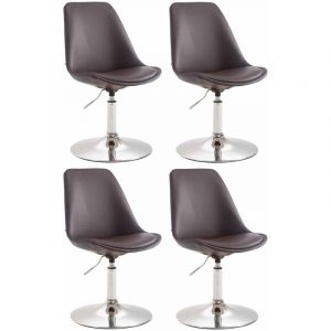 Lot de 4 Chaises de salle &agrave; manger Maverick similicuir avec pied trompette, Marron/Chrome