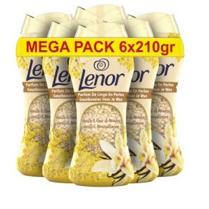 Lenor Parfum de Linge en Perles pour Lessive, 90 Lavages (210g x 6), Vanille Et Mimosa, Fraîcheur Non-stop jusqu'à 12 Semaines de Stockage
