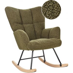 Beliani Fauteuil à Bascule Moderne en Tissu Bouclé Vert Foncé et Pieds en Bois Oulu