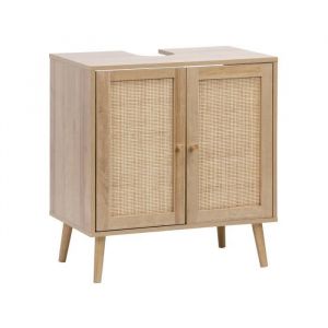 Meuble sous lavabo décor bois et cannage naturel