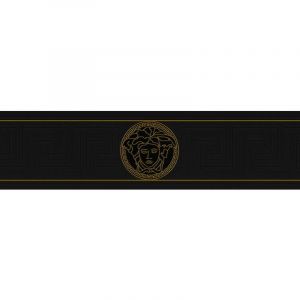 Papier peint de luxe exclusif Profhome 935224 bordure l&eacute;g&egrave;rement textur&eacute; avec un dessin graphique brillant noir or 0,65 m2 noir