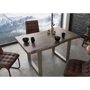 Table à manger 140x90 Acacia laqué Gris taupe / Gris mat freeform 5 - gris