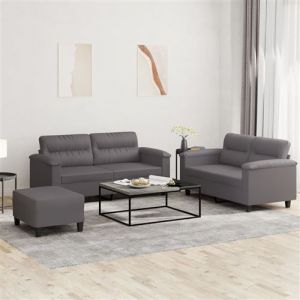 VidaXL Ensemble de Canap&eacute;s avec Coussins 3 pcs, Canap&eacute;s avec Accoudoirs et Dossier, Ensemble de Meubles avec Repose-pied Salon, Moderne, Gris Similicuir