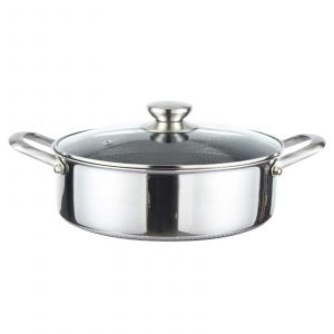 Sauteuse 32cm Rev&ecirc;tement Nid D'abeille Avec Couvercle Et Poign&eacute;es Inoxydable Cheffinger Argent