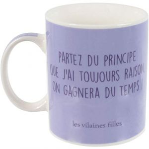 Image de Declikdeco Les Vilaines Filles 39-VF-033 Mug Partez du Principe Que J'Ai Toujours Raison on gagnera du Temps Violet Porcelaine D12 x H9,5 cm