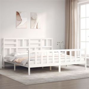 VidaXL Cadre de lit avec tête de lit blanc 200x200 cm bois massif
