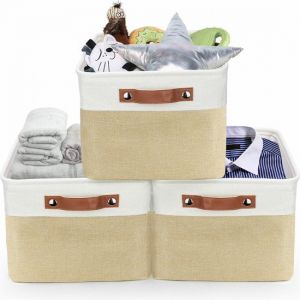 Panier de rangement pliable Tranquil Abode - Lot de 3 paniers de rangement robustes en tissu avec poignées - Panier de rangement pour jouets dans la chambre d'enfant - Paniers de rangement pour la salle de bain - Boîte de rangement - Organisateur de placa