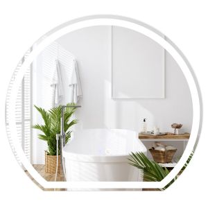 Coast 60 x 54 cm LED Miroir de salle de bain Miroir mural rond argenté avec éclairage à 3 couleurs graduables, antibuée et fonction mémoire
