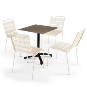 Oviala Ensemble table de jardin stratifi&eacute; taupe et 4 fauteuils ivoire 70 x 70 x 72 cm