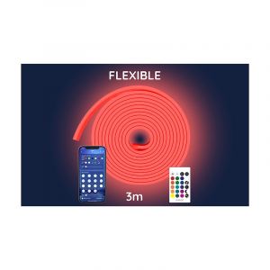 R-music Bande LED RGB de 3 m fléxible, dimmable, multicolore, application dédiée, bluetooth 4.2 et incluant 5 accroches ainsi que sa télécommande.