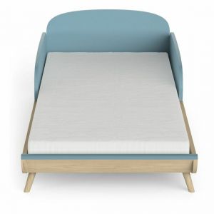 Declikdeco Lit enfant sans barreaux FIRMIANA bleu orage et pin naturel
