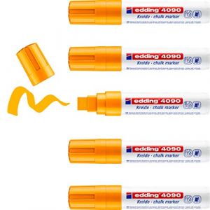 Edding 4090 Marqueur craie liquide - orange fluorescent - 5 feutres craie liquide - 4-15 mm - feutre craie effacable pour écrire sur les vitres,le verre - feutre craie ardoise aux couleurs opaques