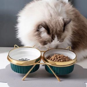 BOL POUR CHIEN CHAT DOUBLE CÉRAMIQUE SUR SUPPORT ALIMENTAIRE 2 x 300ml