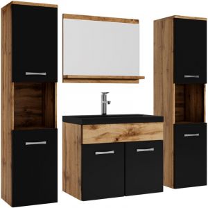 Meuble de salle de bain Montreal xl Badplaats 60 cm lavabo noir - Chene - Chêne avec noir mat