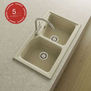 Evier à encastrer POALGI - City 332 - Granit - Beige Pumice - 86 cm - 2 bacs