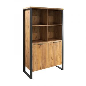 Buffet haut 4 niches 2 portes pieds métal Ron - Naturel - Meicha