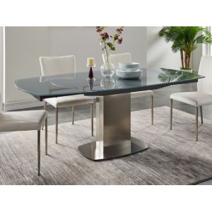 Image de Table à manger extensible TALICIA Verre trempé & métal 6 à 8 couverts Coloris Gris