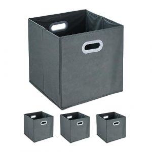 Relaxdays Boîtes de Rangement, Lot de 4, caisses Pliables, poignées, HxLxP: 32 x 33 x 33 cm, Tissu Non tissé, Gris