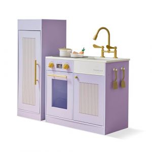 Teamson Kids, Cuisine Enfant, Meuble de Jeu, MDF, 85,4 x 30 x 80,4 cm, Violet, Modulaire avec Réfrigérateur et Évier, 12 Accessoires, 3 Ans+