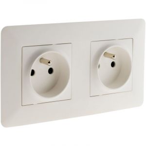 Zenitech Lot de 10 doubles prises pr&eacute;c&acirc;bl&eacute;es 2P+T 16A - blanc