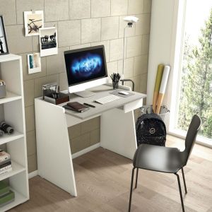 Image de Alter Bureau moderne avec 1 tiroir, 100% Made in Italy, Table d'étude, bureau pc, cm 90x60h80, couleur Blanc et Ciment - Dmora